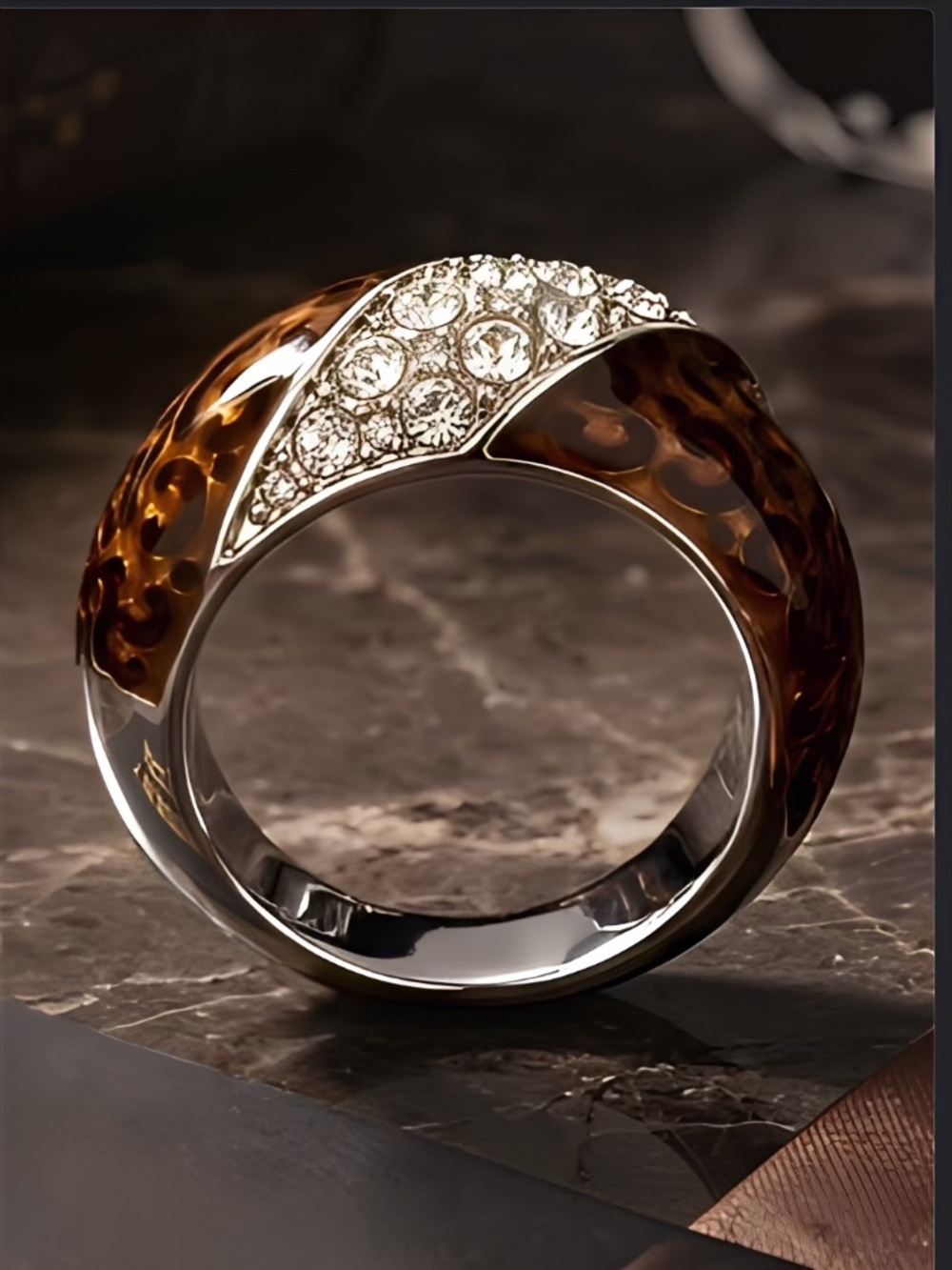 Premier Designs Leopard Dome Ring 6 Crystal Pave Tortoiseshell Chunky Statement